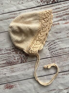 Cream Knit Baby Bonnet - Classic Handmade Style